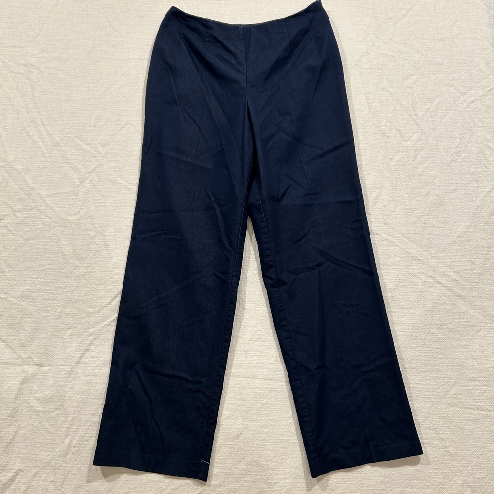 Vintage Sheri Martin New York Navy Blue Wide Leg High Rise Trousers Pants Size 8